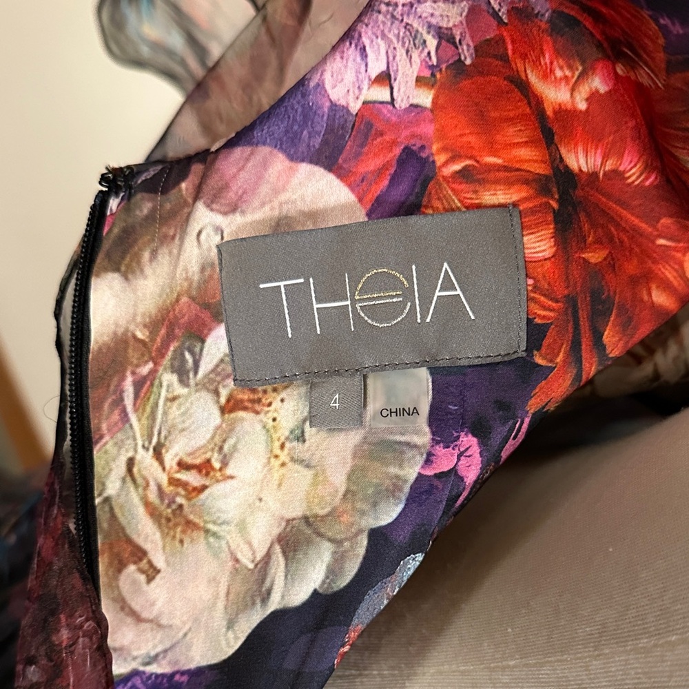 Theia Darla Scoop Neck Multicolor Floral Gown $845 - Picture 7 of 8